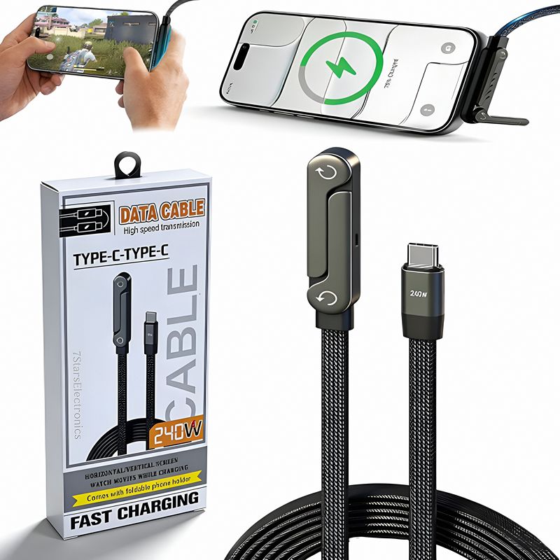 USB-C to USB-C 240W Super Fast Charging Cable with Built-in Foldable Phone Stand (1m) - Image 2