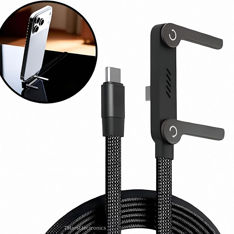 USB-C to USB-C 240W Super Fast Charging Cable with Built-in Foldable Phone Stand (1m)